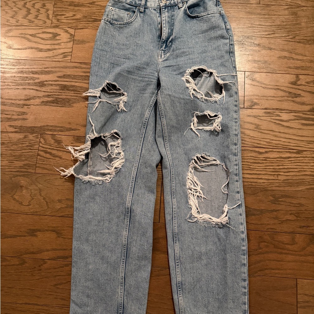 BDG Urban Outfitters Distressed High Rise Baggy Light Wash Denim Jeans - Picture 2 of 9